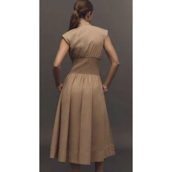 Anthropologie Shirt Dress Khaki Tommie Smocked Front Zip Preppy Boho Small NWT - Picture 3 of 11